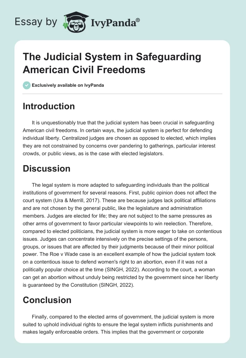 The Judicial System in Safeguarding American Civil Freedoms. Page 1