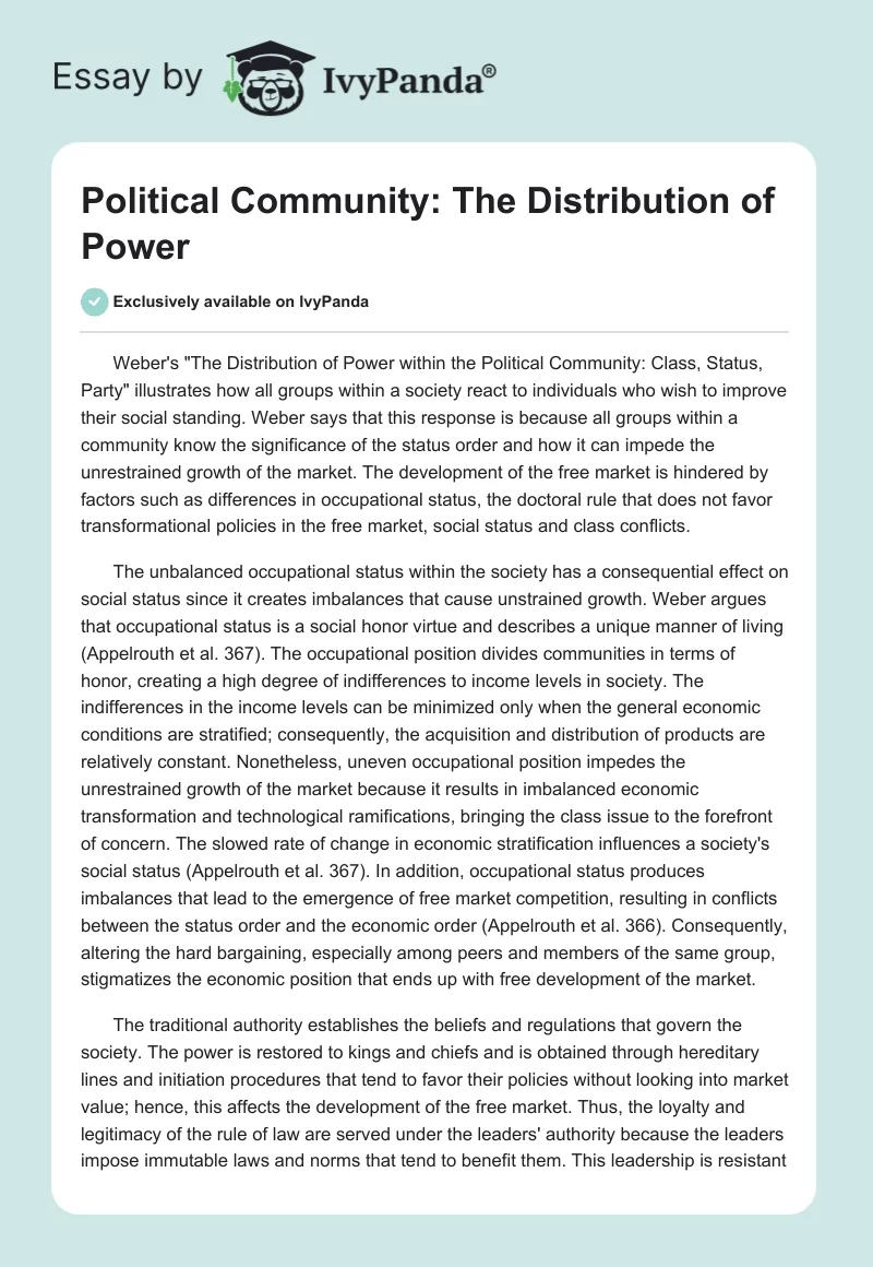 Political Community: The Distribution of Power. Page 1