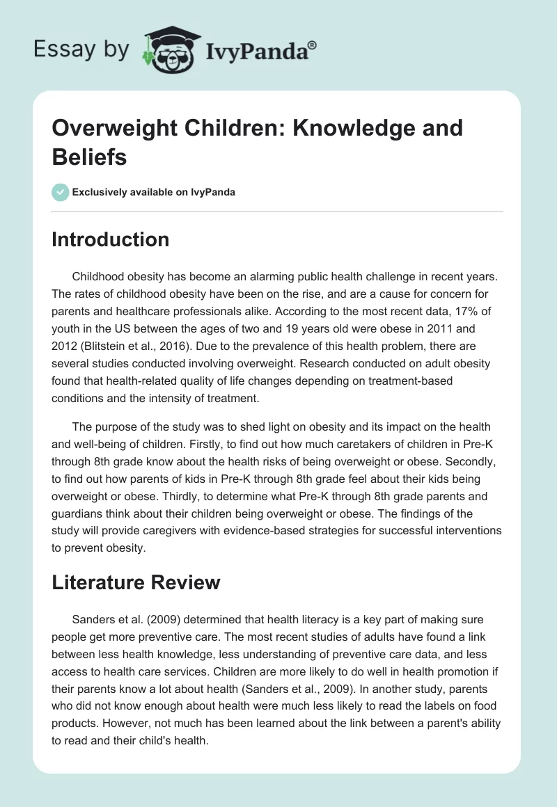 Overweight Children: Knowledge and Beliefs. Page 1