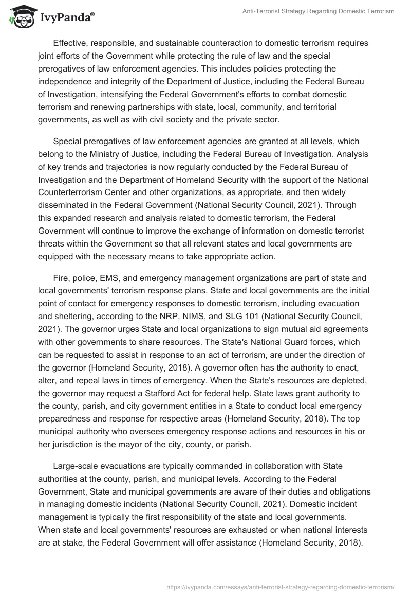 Anti-Terrorist Strategy Regarding Domestic Terrorism. Page 2