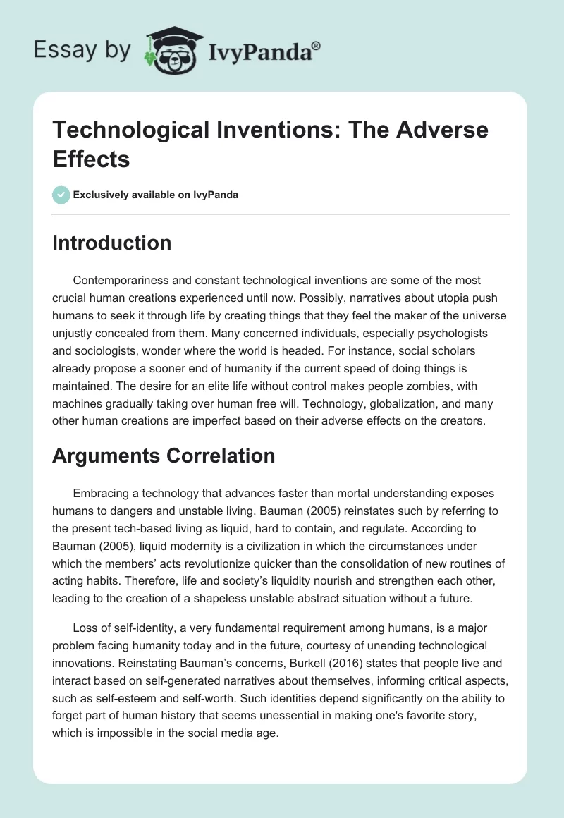 Technological Inventions: The Adverse Effects. Page 1