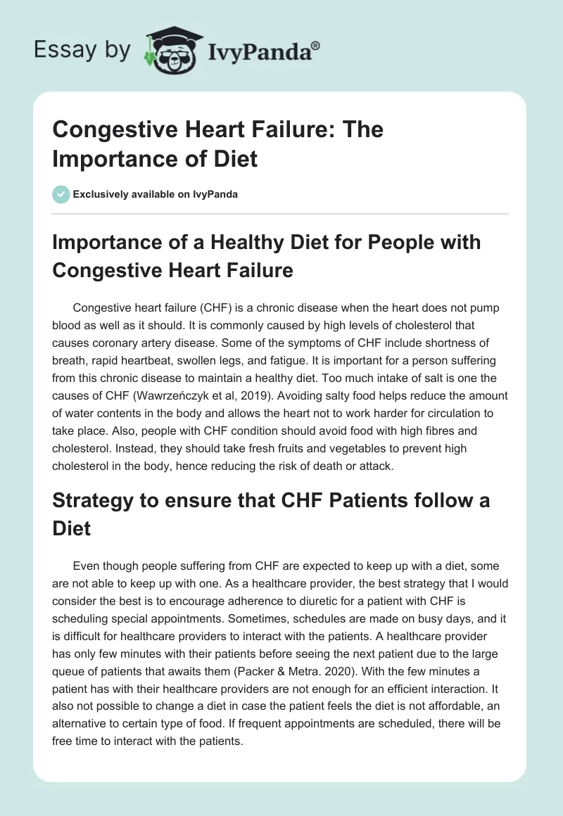 Congestive Heart Failure: The Importance of Diet. Page 1