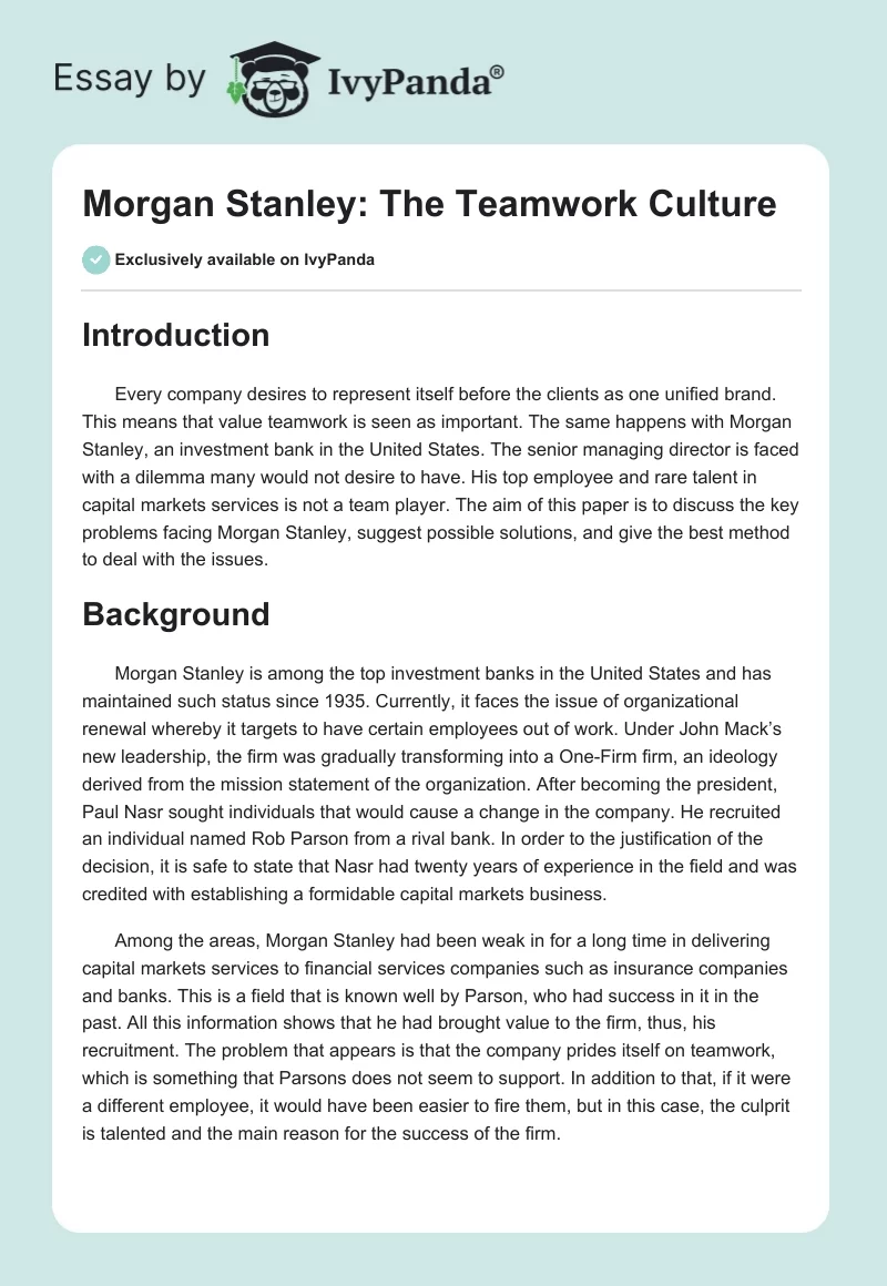 Morgan Stanley: The Teamwork Culture. Page 1