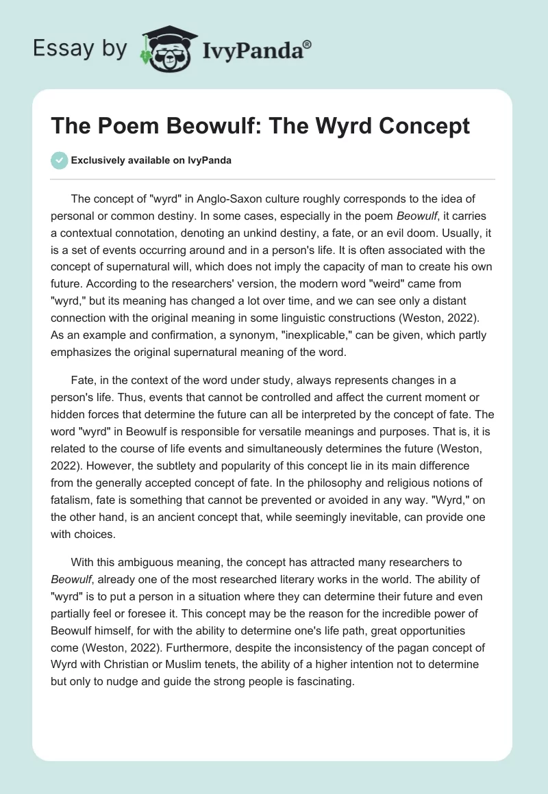 The Poem "Beowulf": The "Wyrd" Concept. Page 1