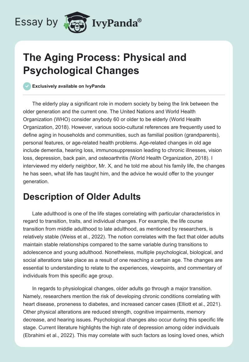 The Aging Process: Physical and Psychological Changes. Page 1