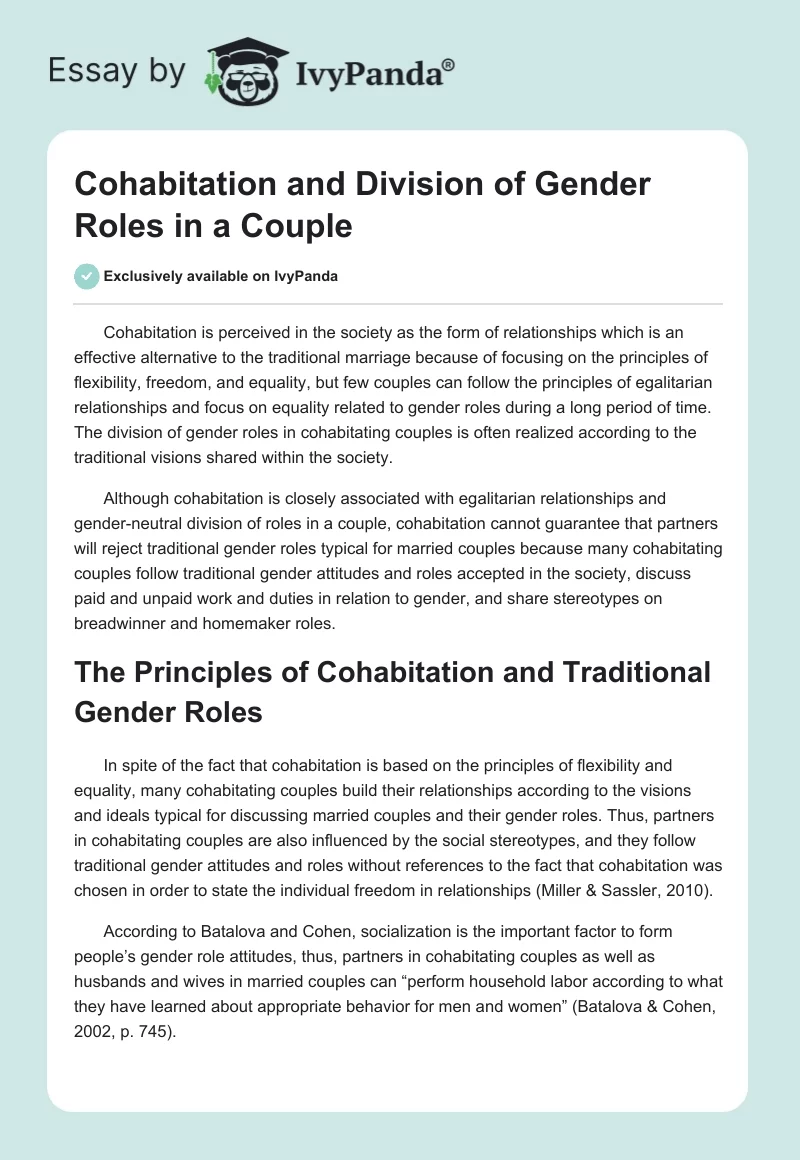 Cohabitation and Division of Gender Roles in a Couple. Page 1
