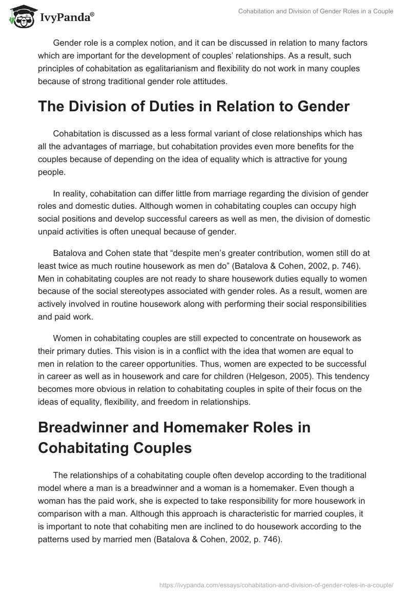 Cohabitation and Division of Gender Roles in a Couple. Page 2