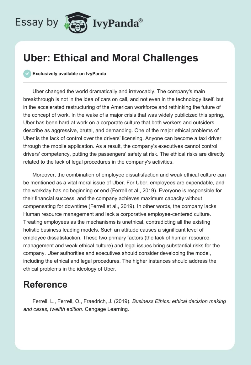 Uber: Ethical and Moral Challenges. Page 1