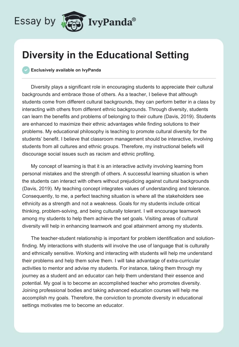 Diversity in the Educational Setting. Page 1