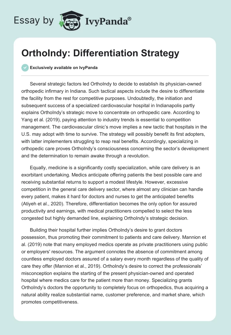 OrthoIndy: Differentiation Strategy. Page 1