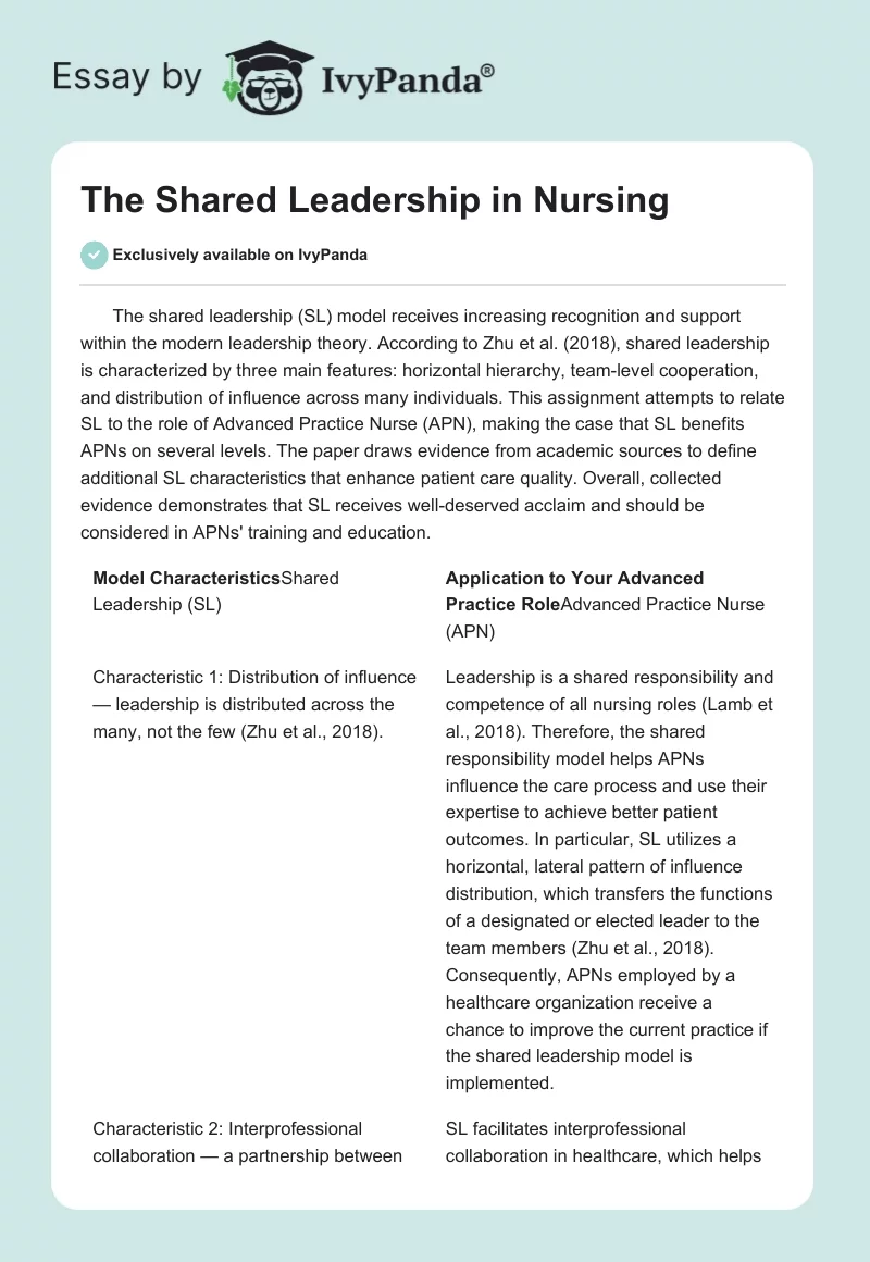 The Shared Leadership in Nursing. Page 1