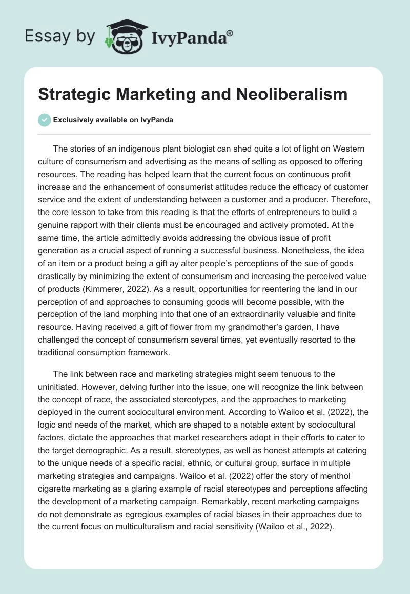 Strategic Marketing and Neoliberalism. Page 1