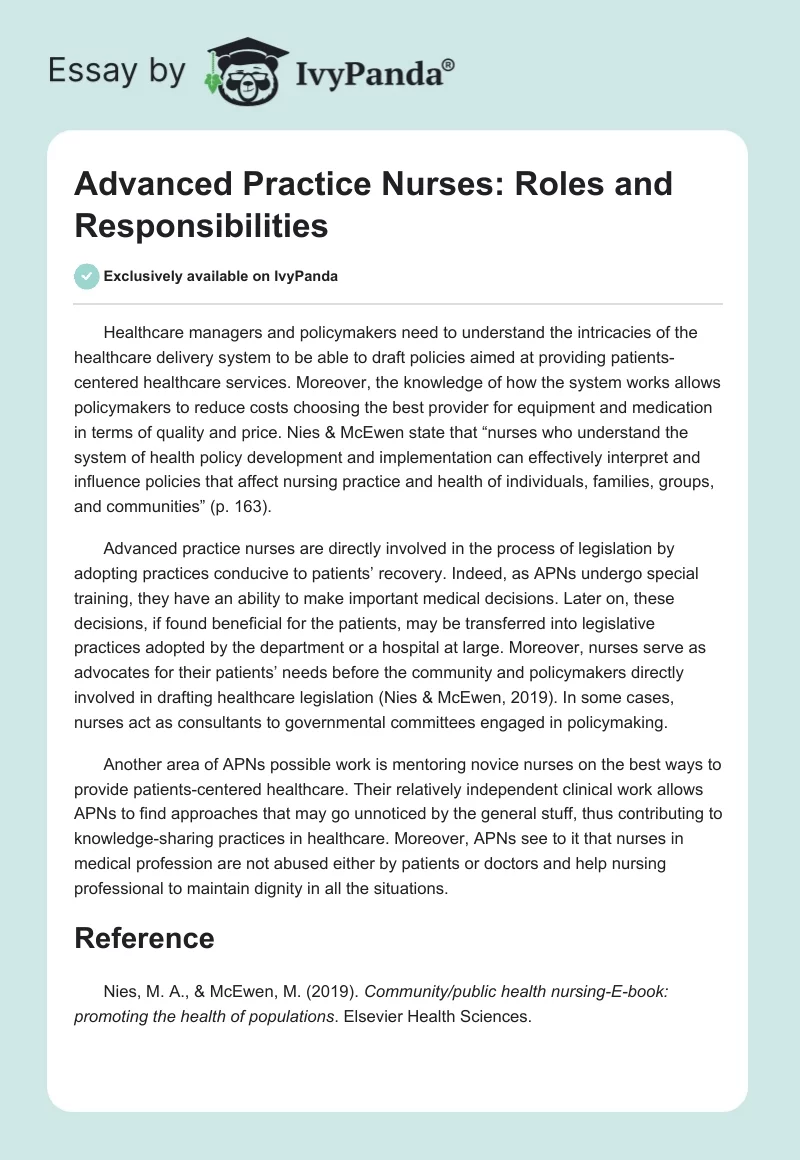 Advanced Practice Nurses: Roles and Responsibilities. Page 1