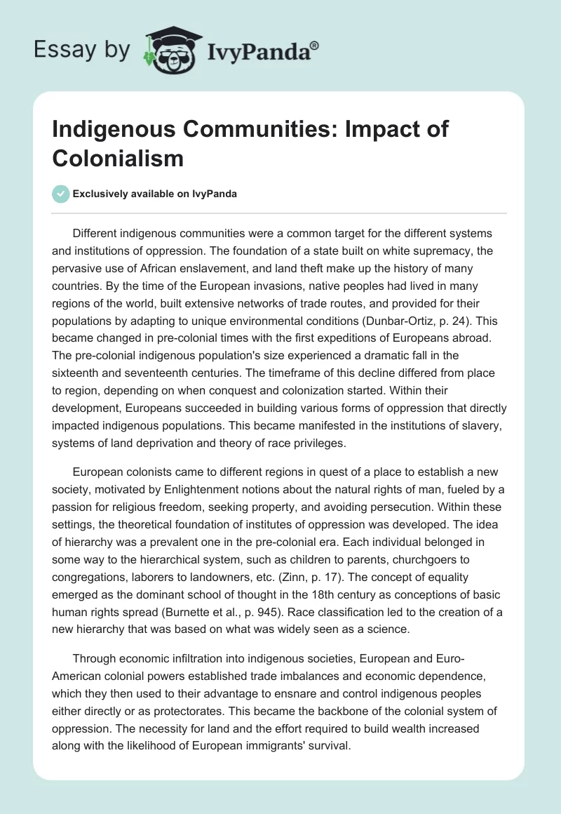 Indigenous Communities: Impact of Colonialism. Page 1