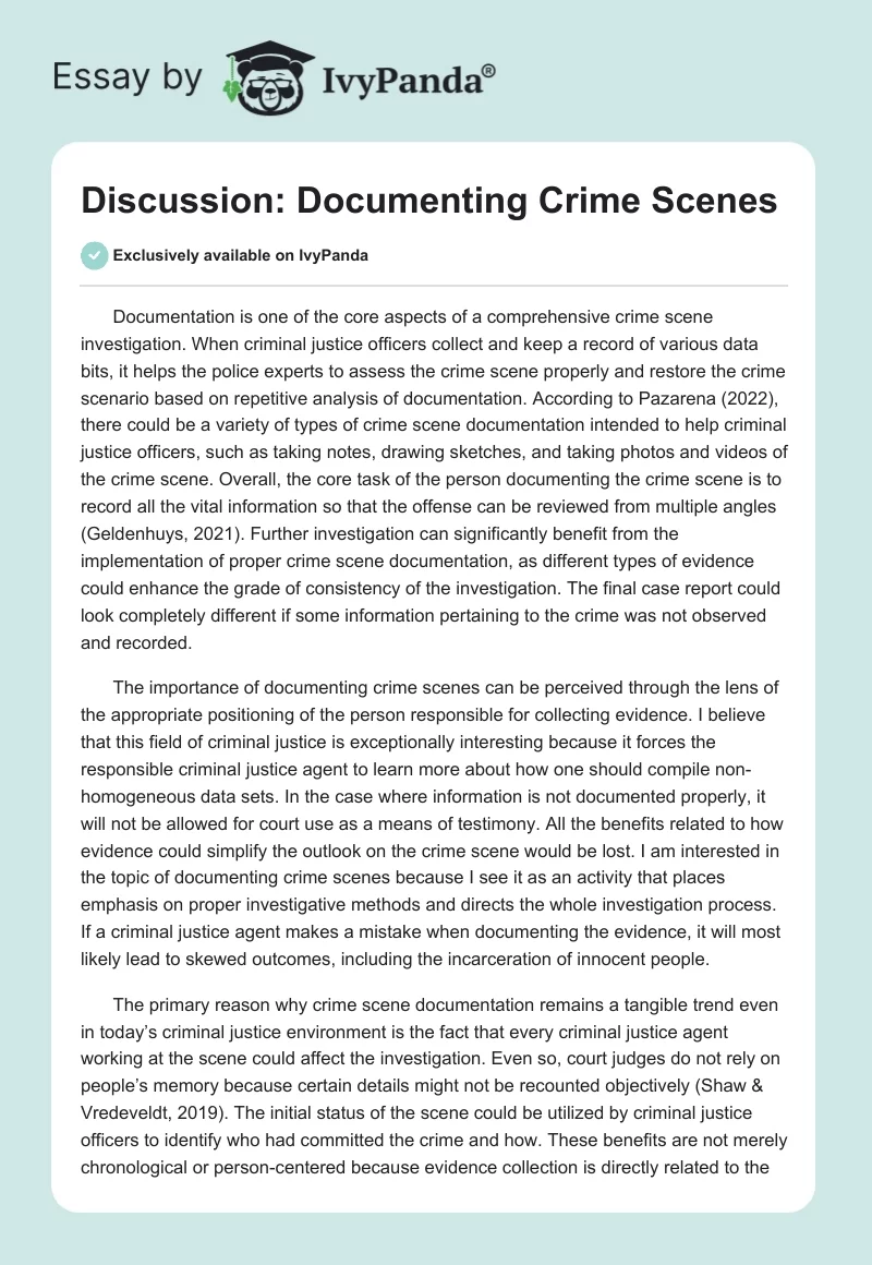 Discussion: Documenting Crime Scenes. Page 1