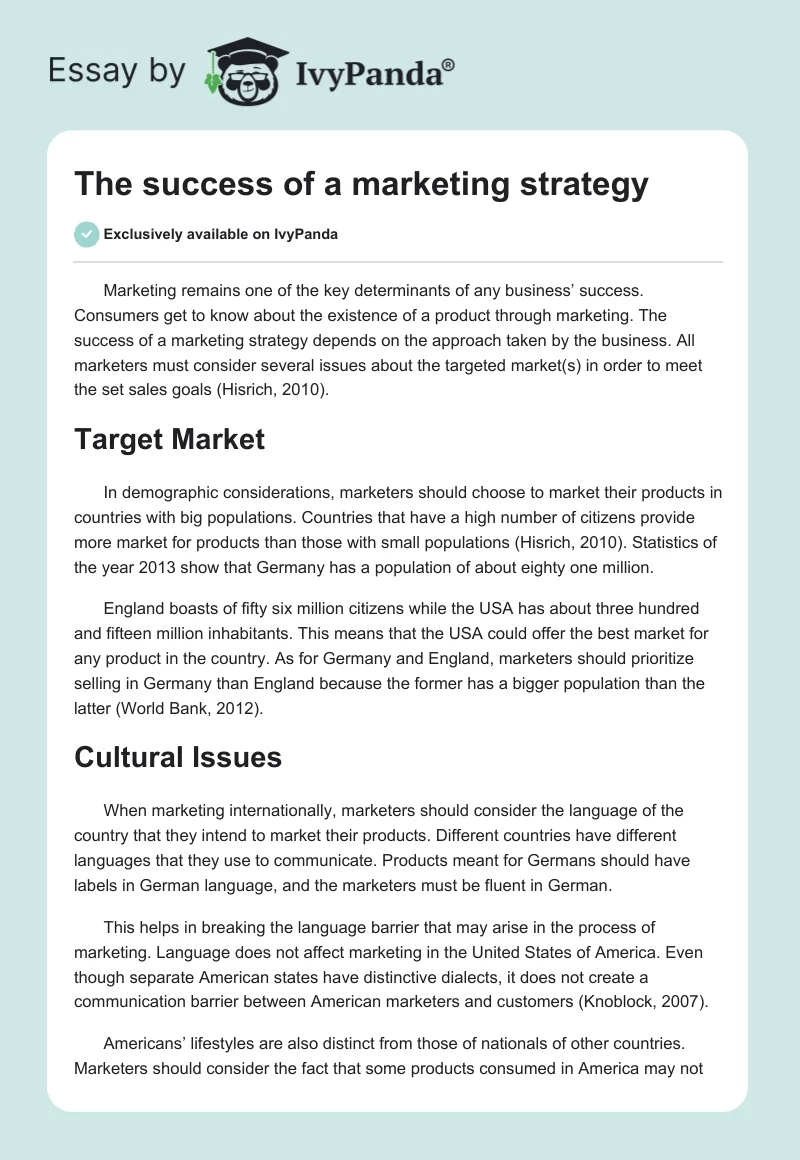 The success of a marketing strategy. Page 1
