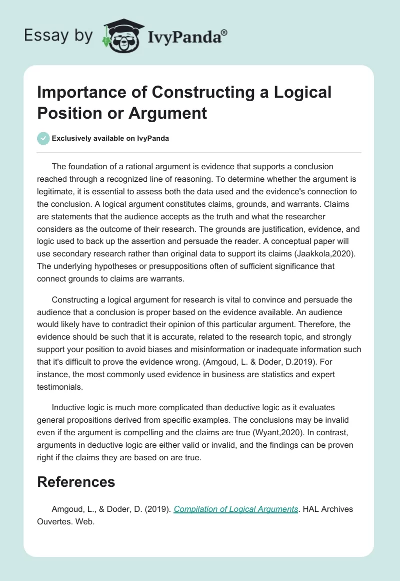 Importance of Constructing a Logical Position or Argument. Page 1