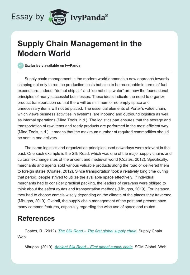 Supply Chain Management in the Modern World. Page 1