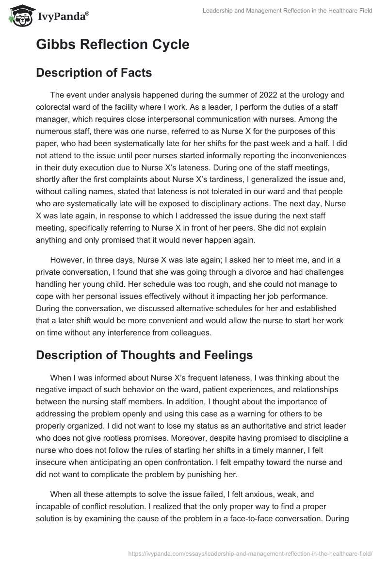 Leadership and Management Reflection in the Healthcare Field. Page 2