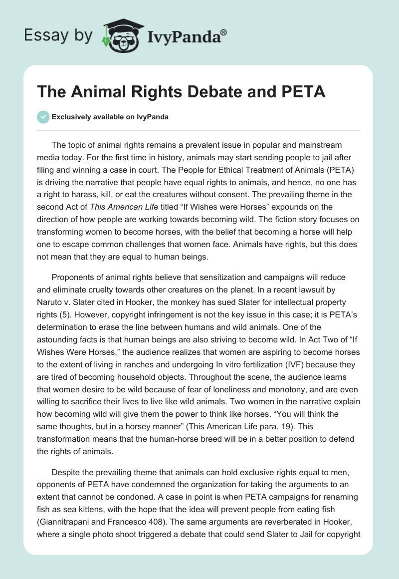 The Animal Rights Debate and PETA. Page 1