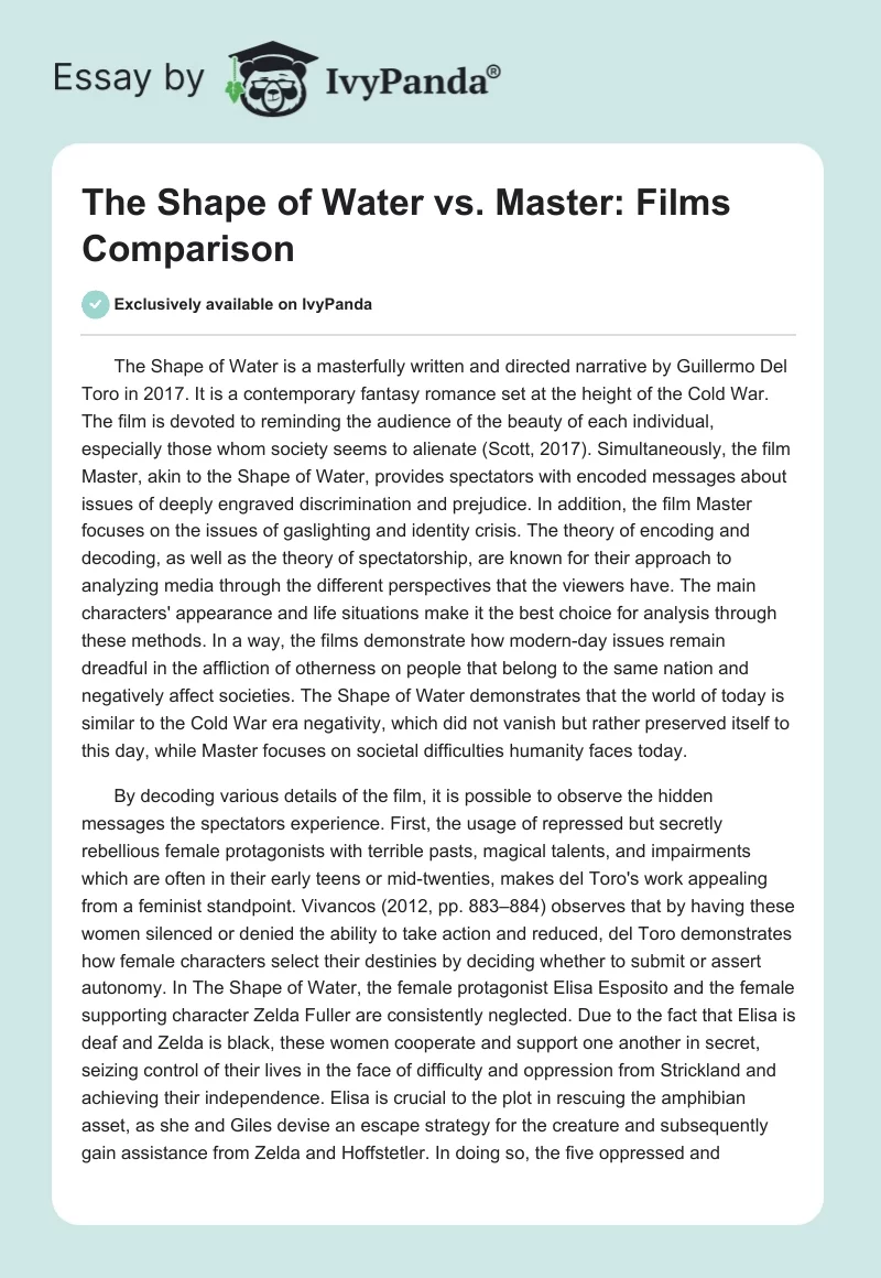 The Shape of Water vs. Master: Films Comparison. Page 1