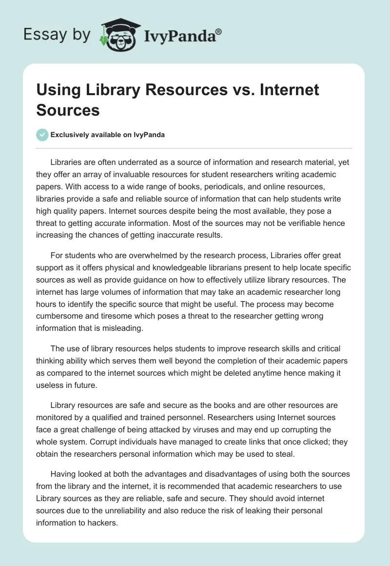 Using Library Resources vs. Internet Sources. Page 1
