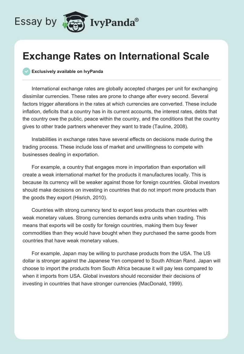 Exchange Rates on International Scale. Page 1