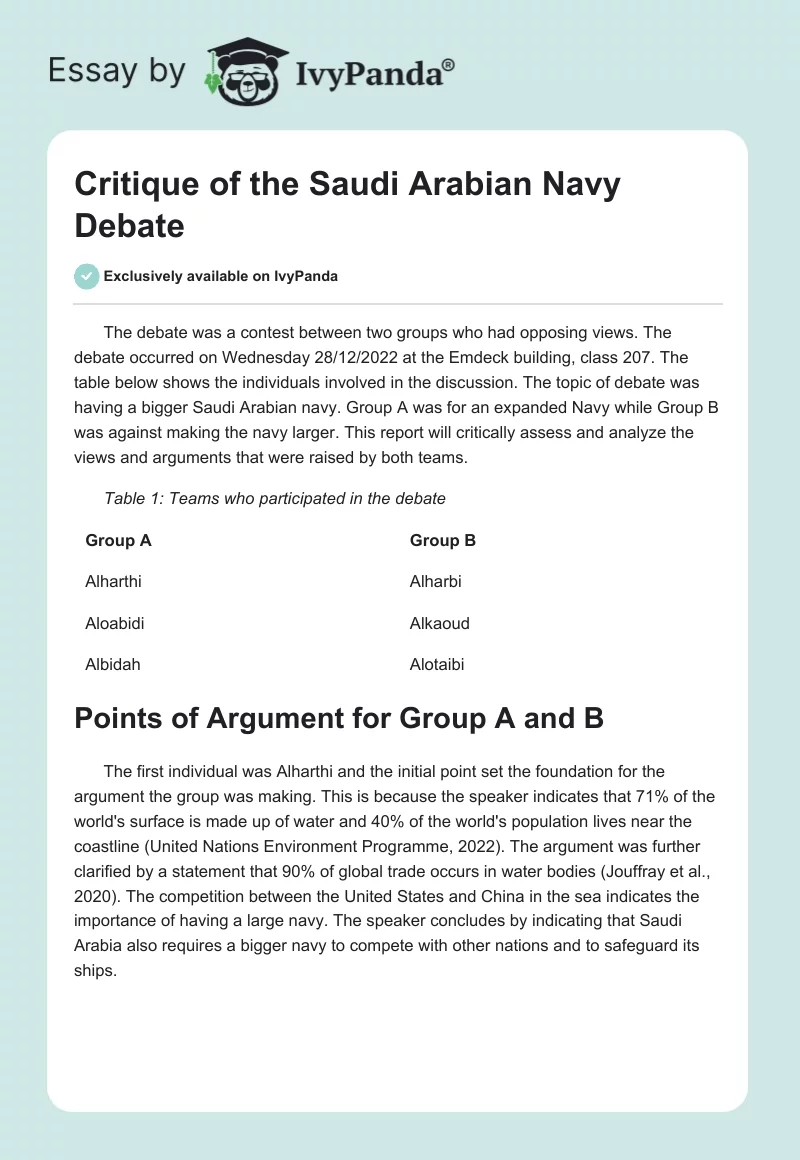 Critique of the Saudi Arabian Navy Debate. Page 1