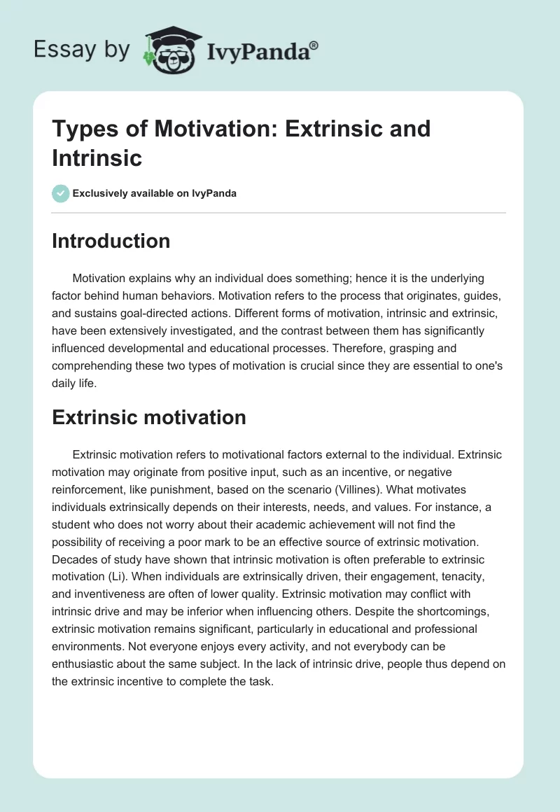 Types of Motivation: Extrinsic and Intrinsic. Page 1