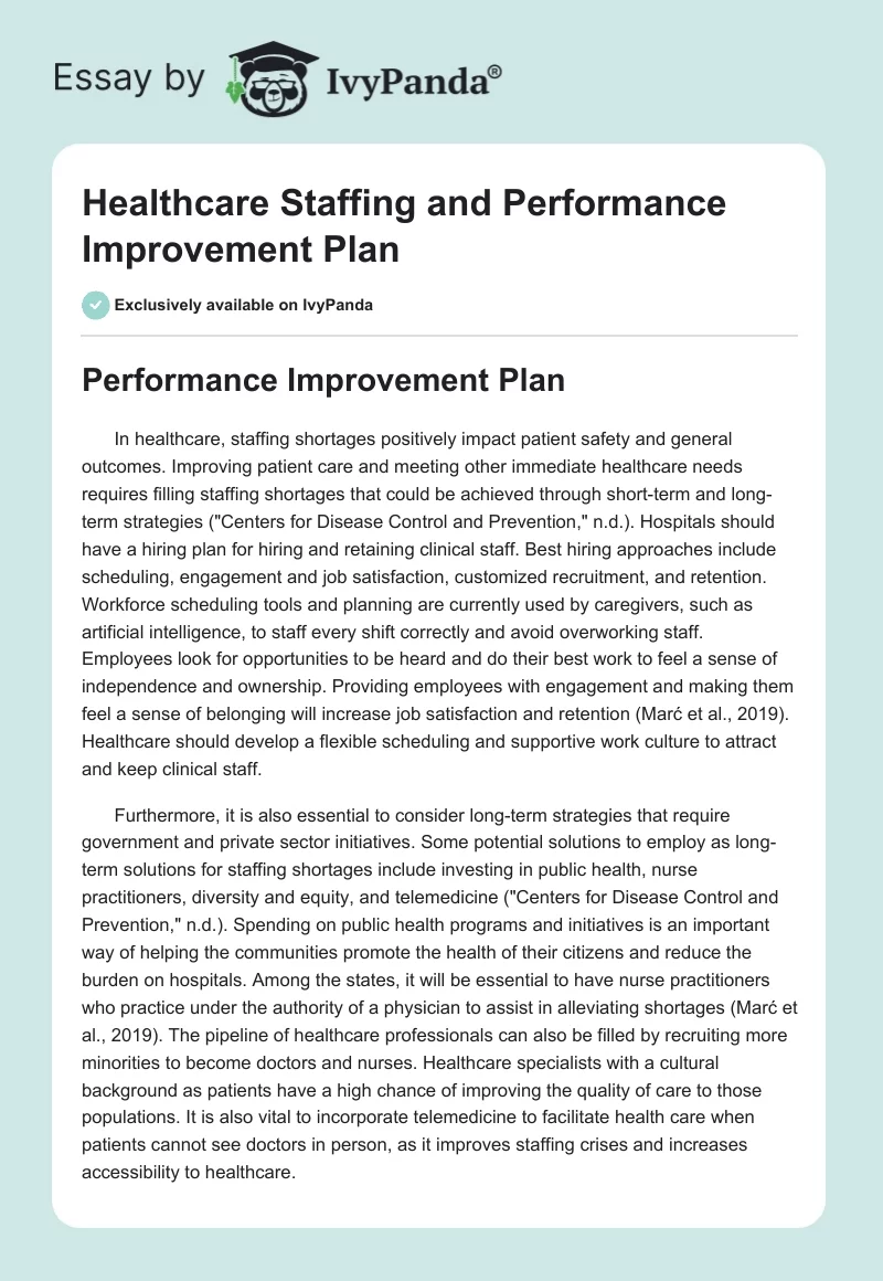 Healthcare Staffing and Performance Improvement Plan. Page 1