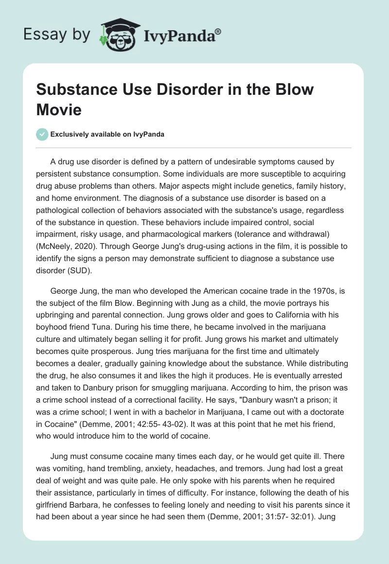 Substance Use Disorder in the Blow Movie. Page 1