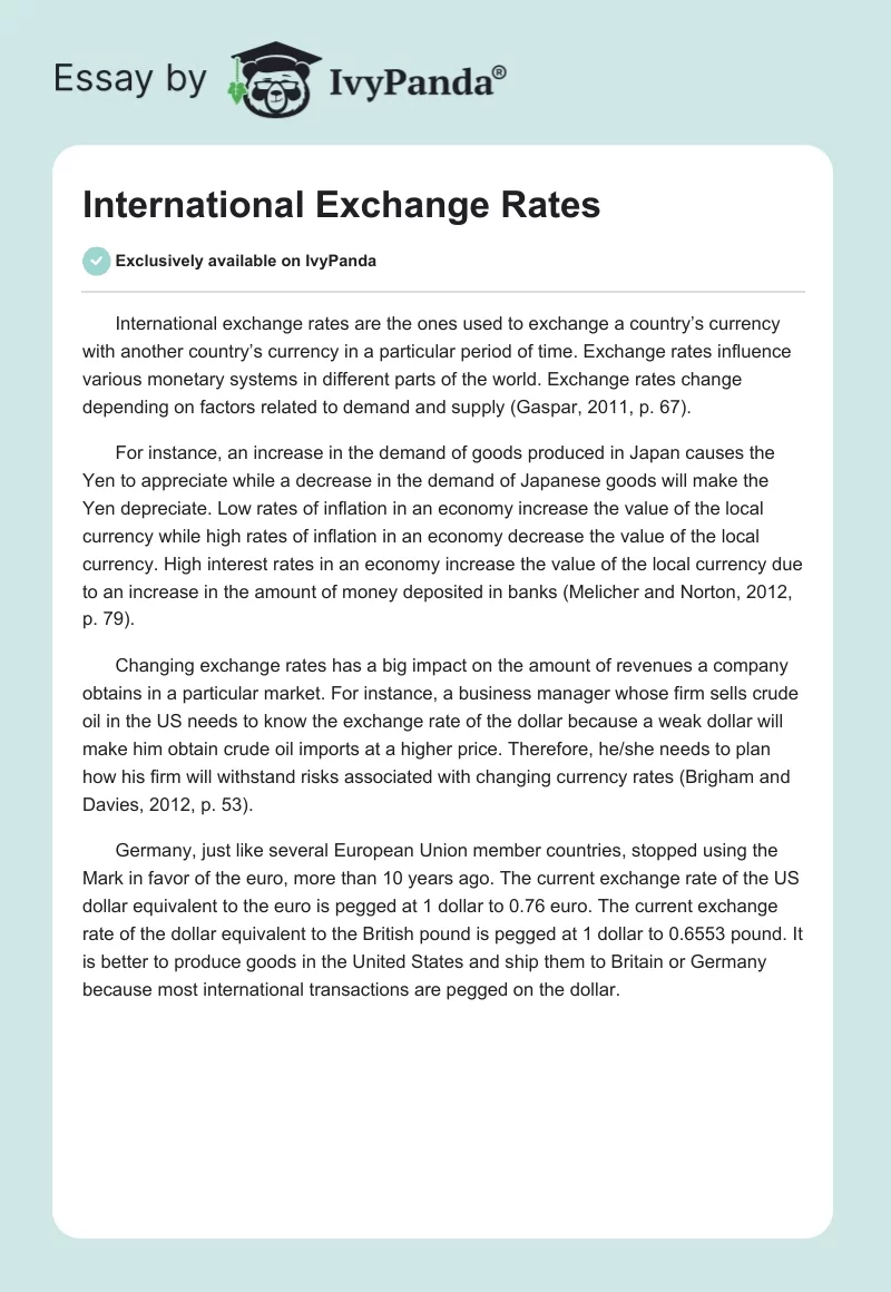 International Exchange Rates. Page 1