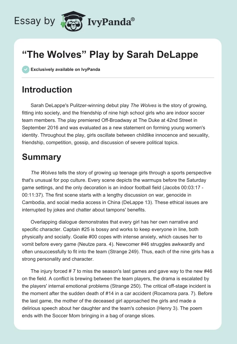 “The Wolves” Play by Sarah DeLappe. Page 1