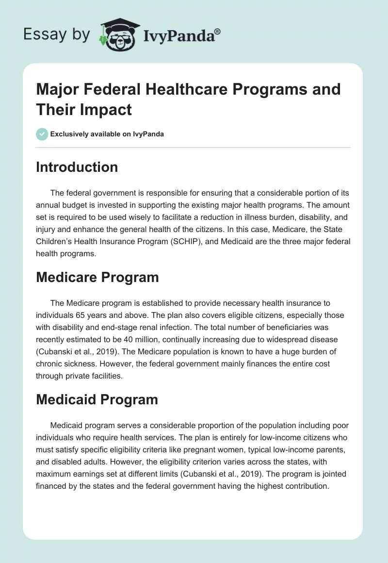 Major Federal Healthcare Programs and Their Impact. Page 1