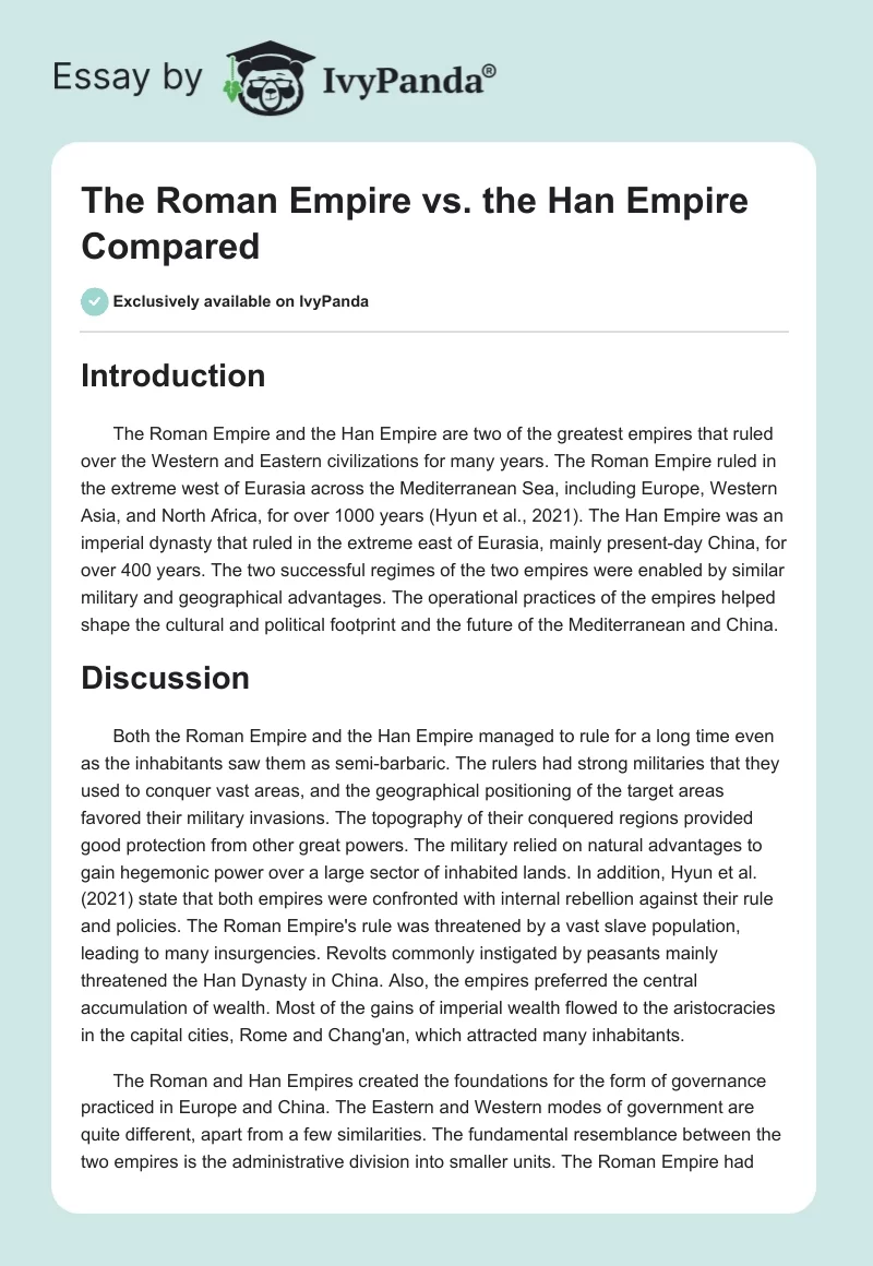 The Roman Empire vs. the Han Empire Compared. Page 1