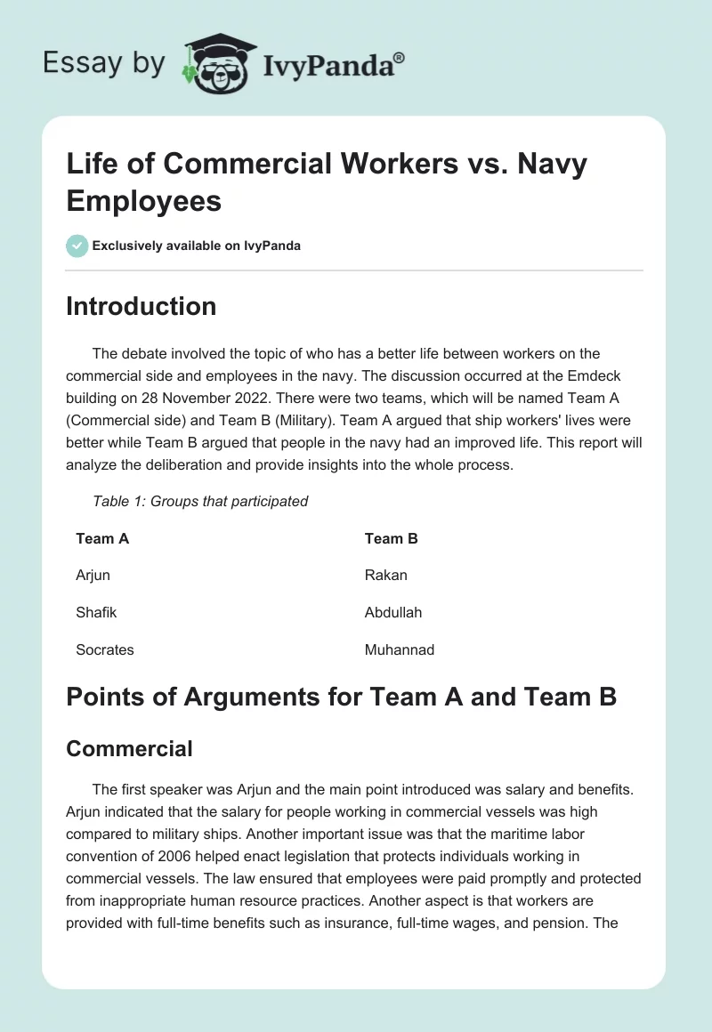 Life of Commercial Workers vs. Navy Employees. Page 1