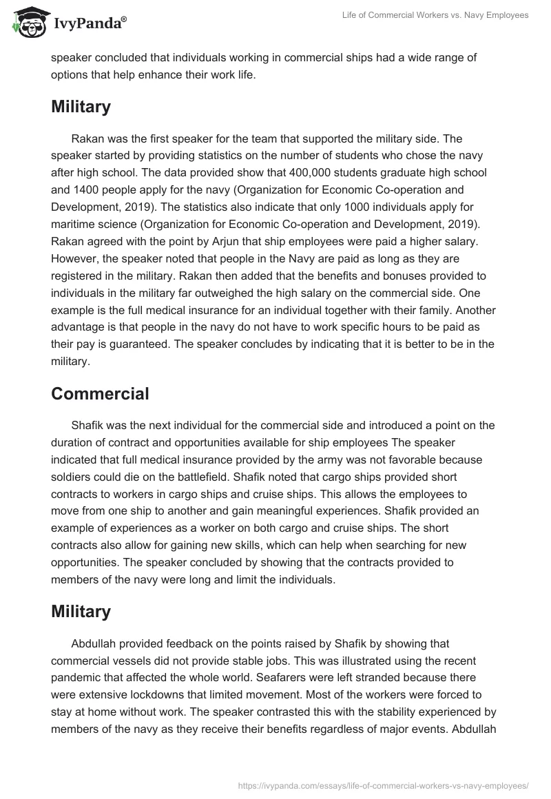 Life of Commercial Workers vs. Navy Employees. Page 2