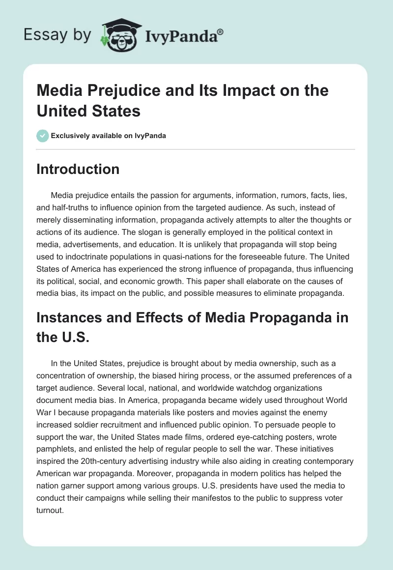 Media Prejudice and Its Impact on the United States. Page 1