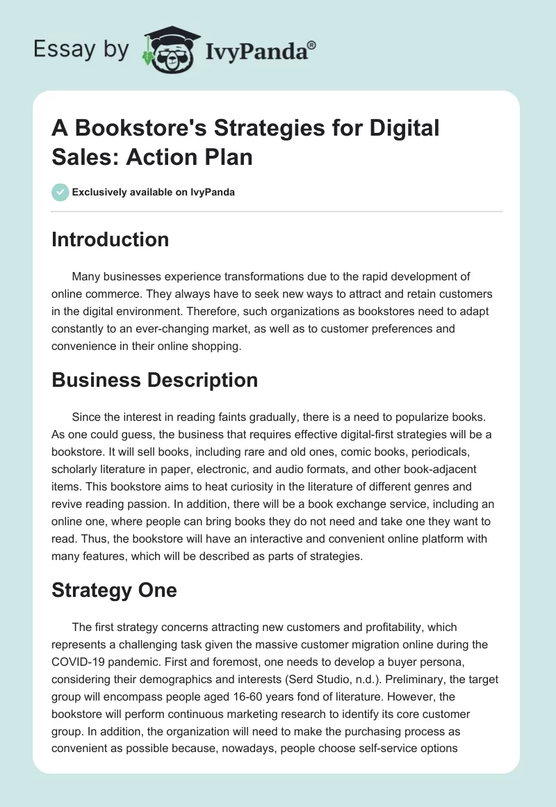 A Bookstore's Strategies for Digital Sales: Action Plan. Page 1