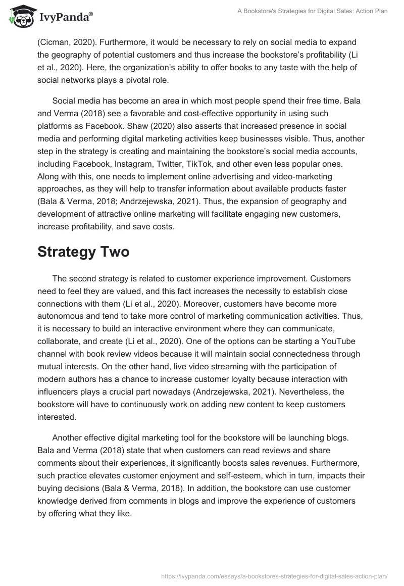 A Bookstore's Strategies for Digital Sales: Action Plan. Page 2