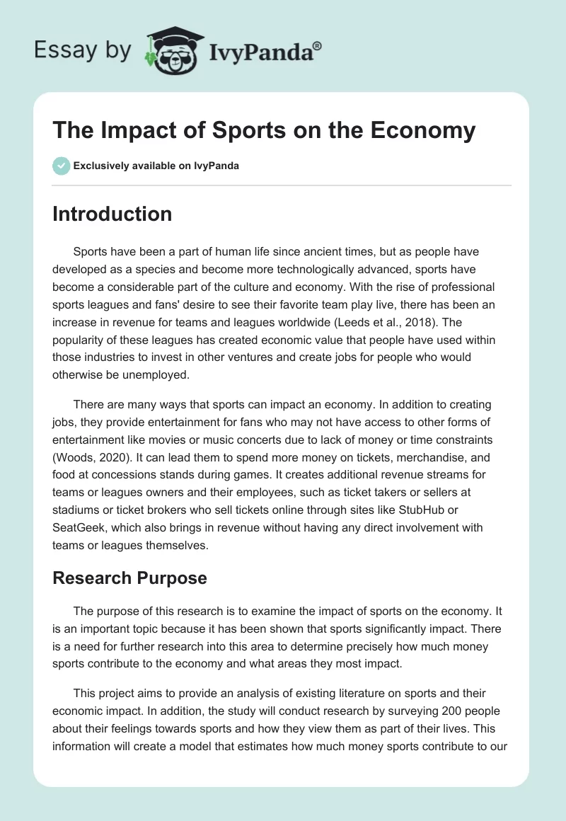 The Impact of Sports on the Economy. Page 1
