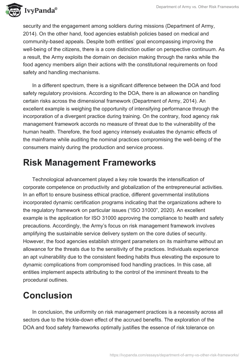 Department of Army vs. Other Risk Frameworks. Page 3
