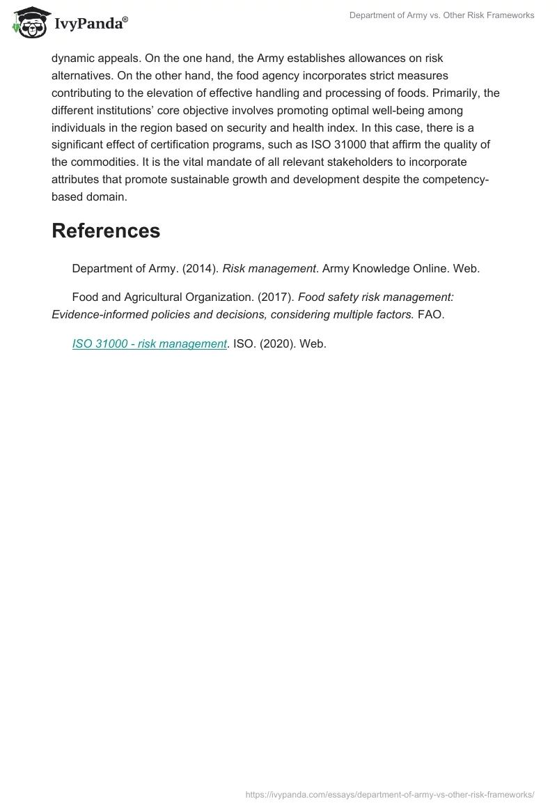 Department of Army vs. Other Risk Frameworks. Page 4