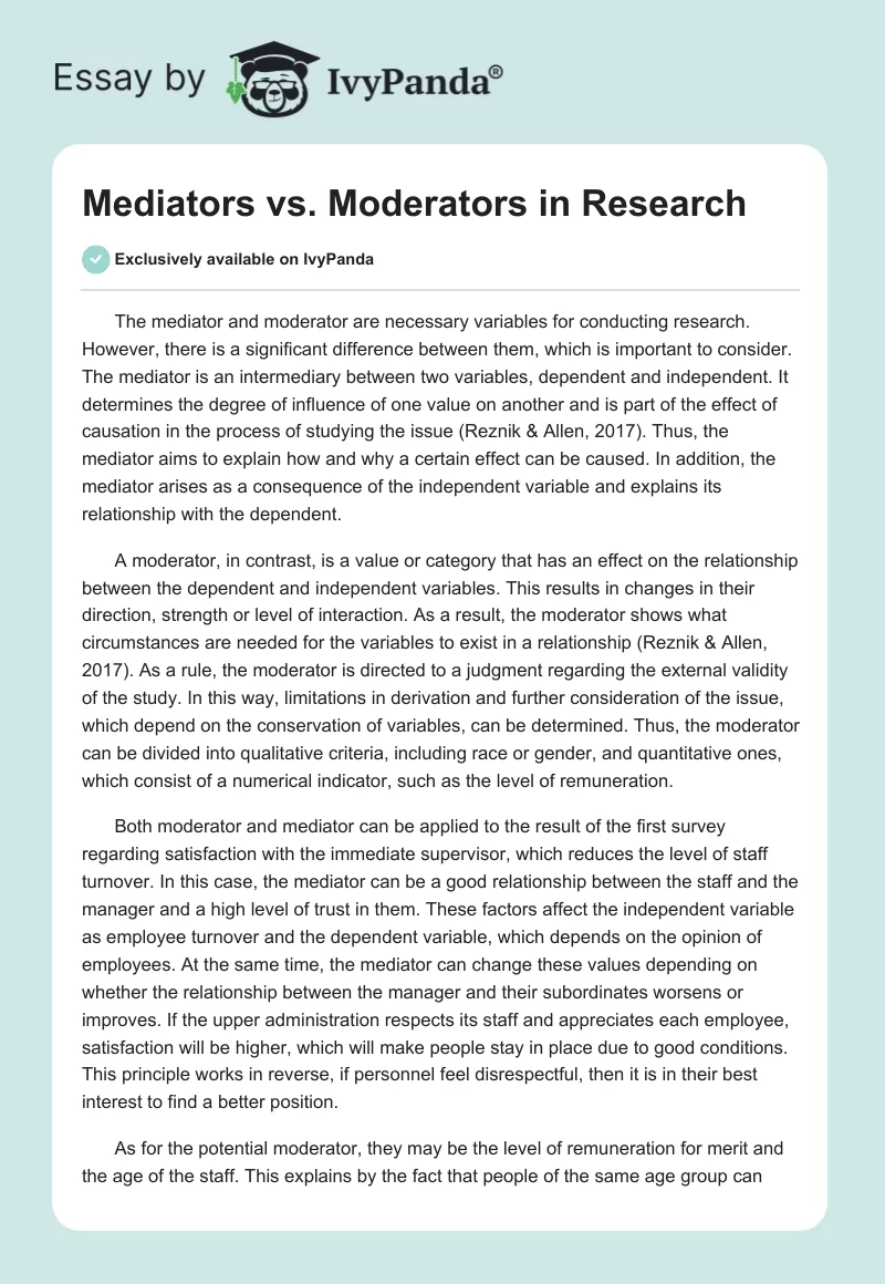 Mediators vs. Moderators in Research. Page 1