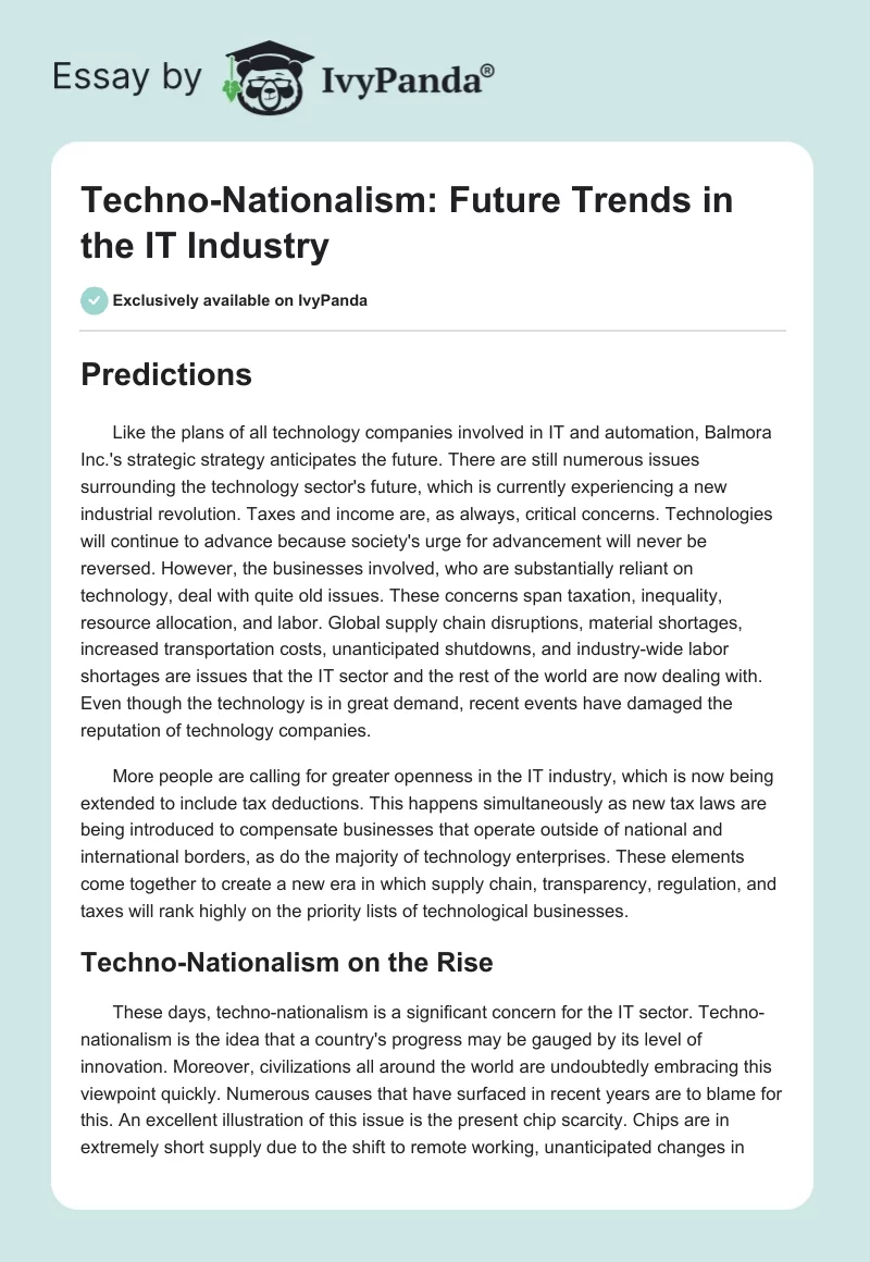 Techno-Nationalism: Future Trends in the IT Industry. Page 1