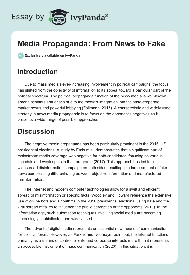 Media Propaganda: From News to Fake. Page 1