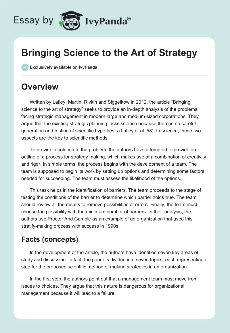 Bringing Science to the Art of Strategy. Page 1