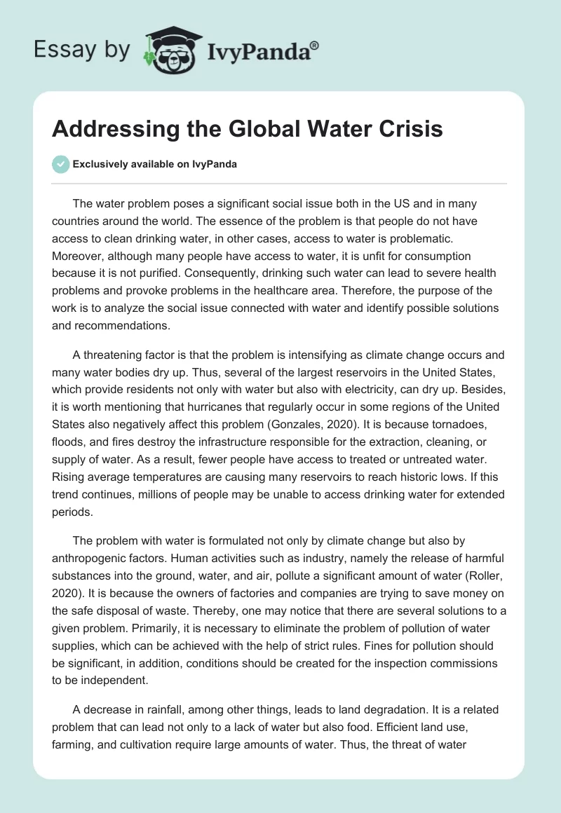 water crisis essay for students