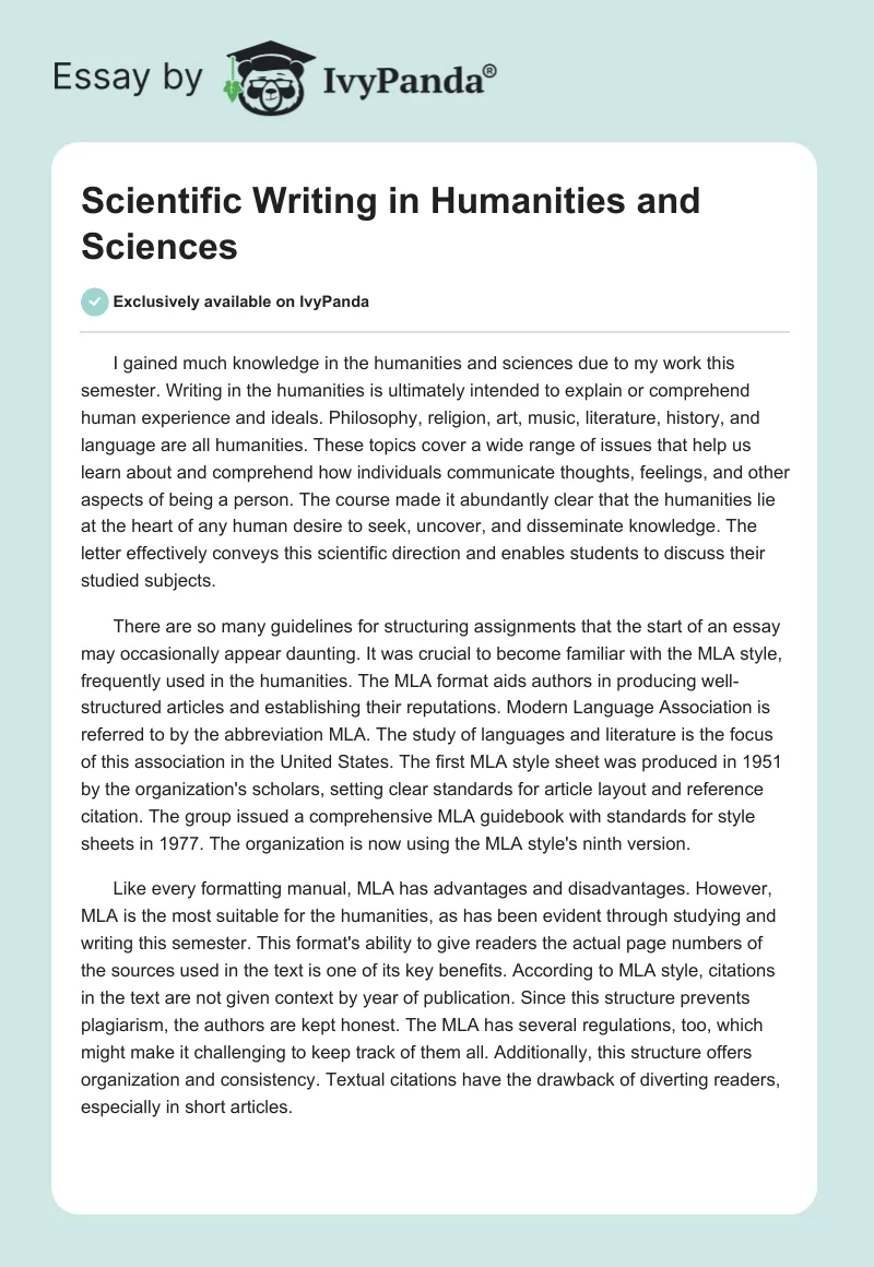 Scientific Writing in Humanities and Sciences. Page 1