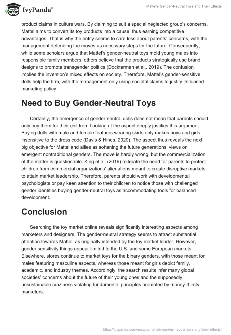 Mattel’s Gender-Neutral Toys and Their Effects. Page 2